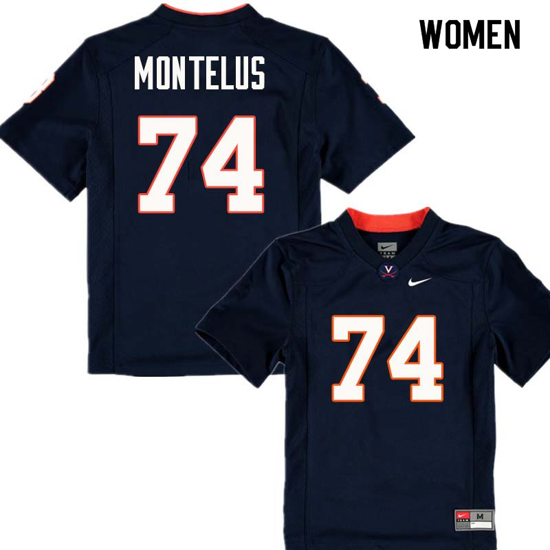 Women #74 John Montelus Virginia Cavaliers College Football Jerseys Sale-Navy - Click Image to Close